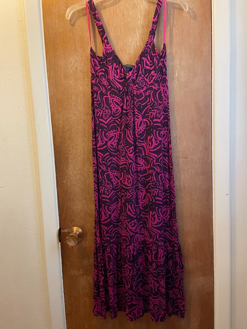 Banana Republic Pink & Black Floral Tie-Front Maxi Dress